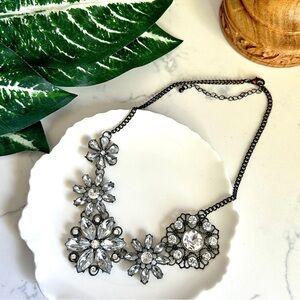 Crystal Antiqued Look Necklace Starburst Stone Vintage Style Statement Chunky